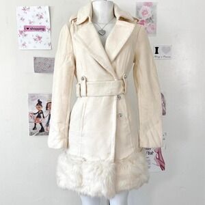 Bebe Y2K Cream Faux Fur Trim Penny Lane Coat Size XS — Bratz / Coquette